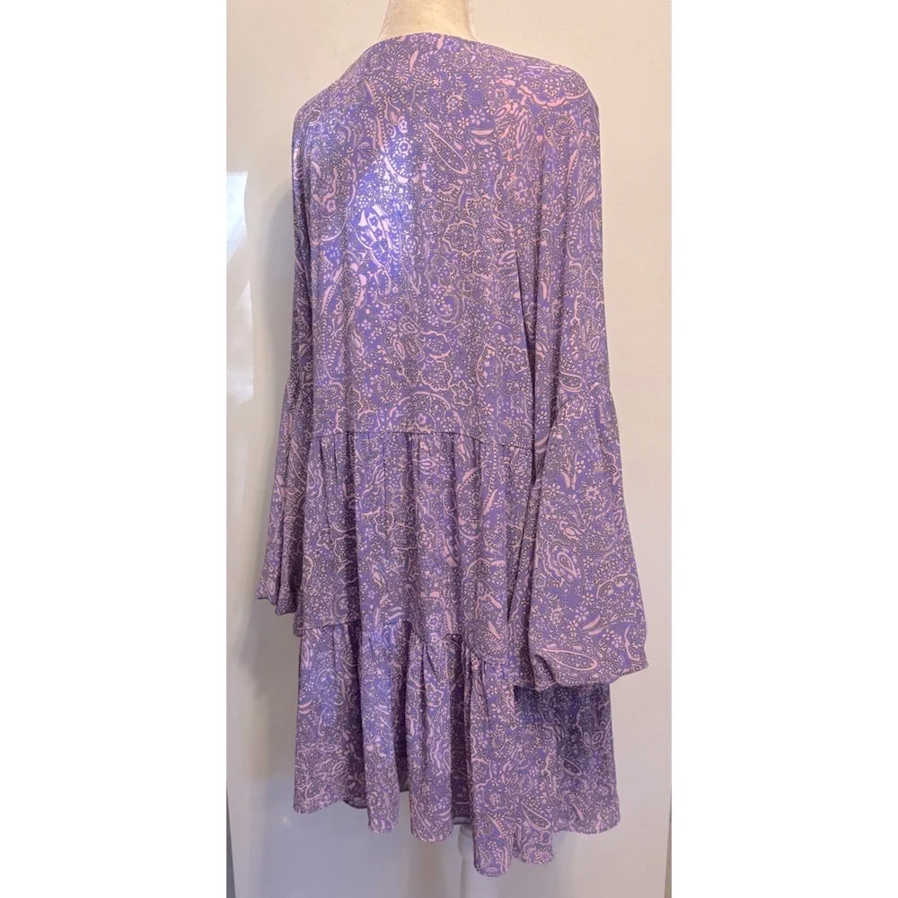 Vince Camuto Flowy Boho Dress Lilac-Purple Long Puff Sleeves Empire Waist -Large